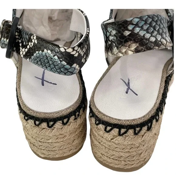 VINCE Wedge Mules SZ 6 Snake Print Espadrille Cap Toe Slingback Sandals - Picture 5 of 7